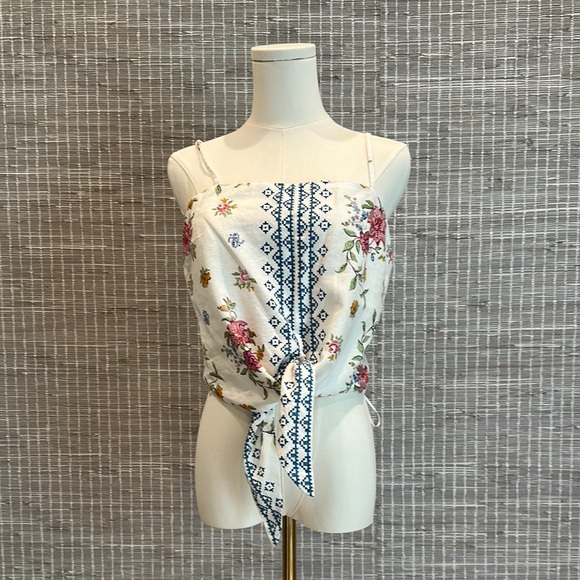 Rachel Zoe Tops - Rachel Zoe Linen Blend Floral Halter Top Tie Front